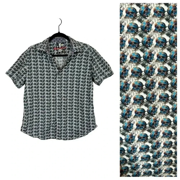 Robert Graham Short Sleeve Cotton Skull Button Down Shirt Classic Fit - Picture 1 of 8